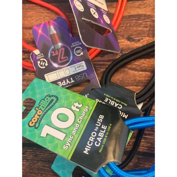 Set Of 5 USB To Micro USB Sync & Charge Cables 10 Ft Cordzilla Braided Cord - Picture 2 of 6